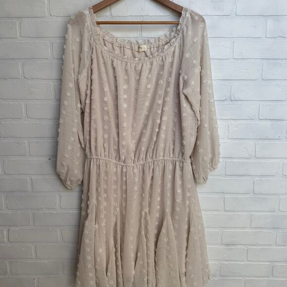 A Beautiful Soul Boutique Cream Long Sleeve Polka Dot Dress Plus Size 1X - Picture 1 of 6